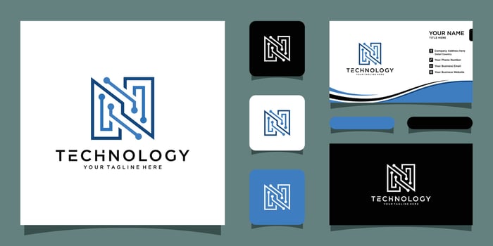 Letter N logo design template technology, electronics, digital with business card design Premium Vector
