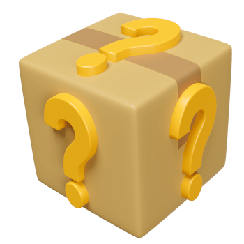 3d goods cardboard box with orange question mark symbol icon isolated. FAQ or frequently asked questions, minimal concept, 3d render illustration png