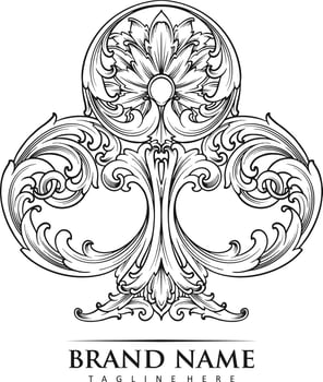 Luxury classic ace clubs swirl floral logo illustrations monochrome  vector illustrations for your work logo, merchandise t-shirt, stickers and label designs, poster, greeting cards advertising