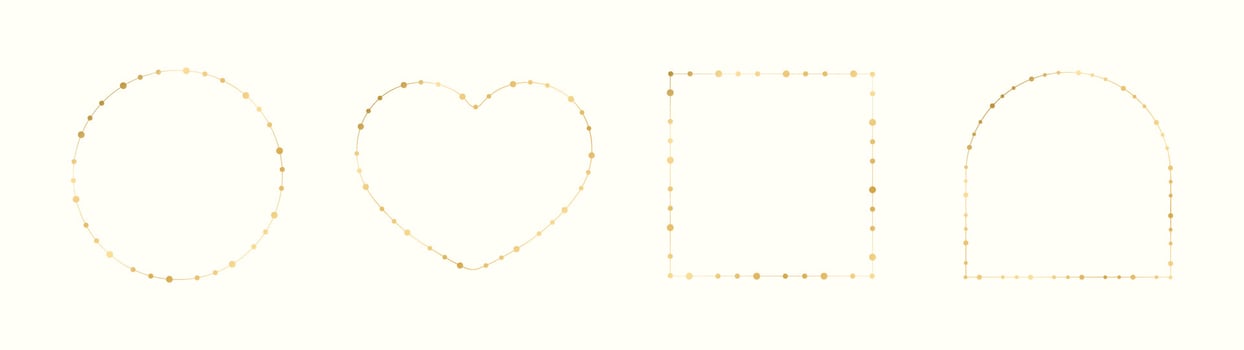 Gold Christmas Fairy Lights Frame Border Set. Abstract geometric golden dots circle frame collection. vector