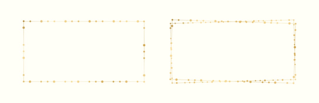 Gold Rectangle Christmas Fairy Lights Frame Border. Abstract golden dots circle pattern frame. vector