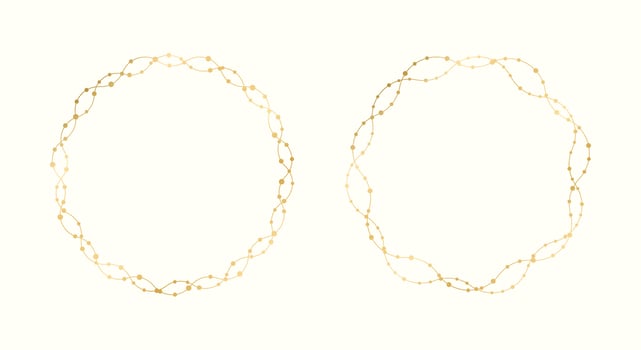 Gold Round Christmas Fairy Lights Frame Border Set. Abstract golden dots circle frame collection. vector