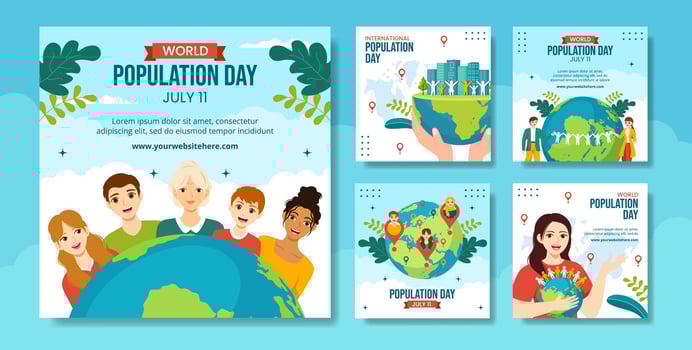 World Population Day Social Media Post Flat Cartoon Hand Drawn Templates Background Illustration vector