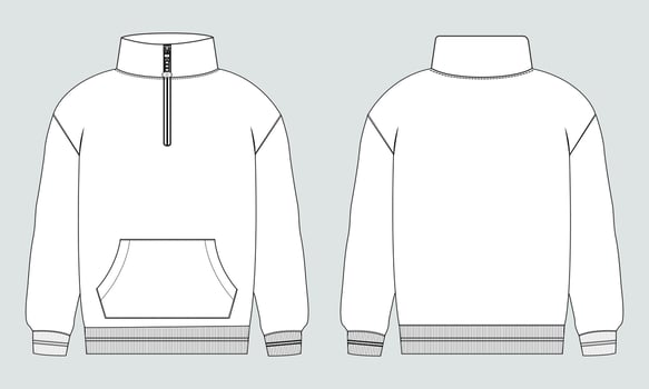 Long sleeve jacket technical drawing fashion flat sketch vector illustration template front and back views