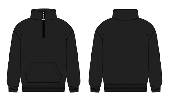 Long sleeve jacket technical drawing fashion flat sketch vector illustration black color  template front and back views