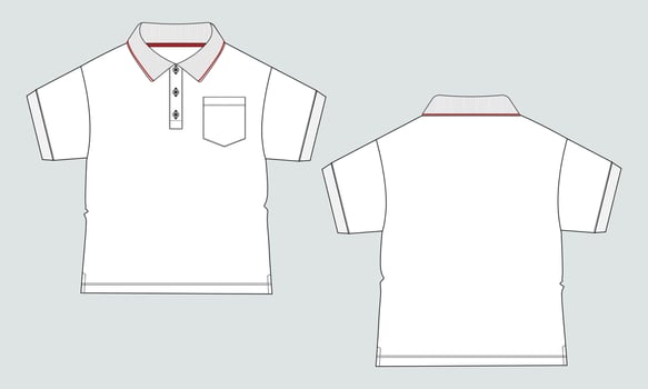 Short sleeve with pocket polo shirt technical drawing fashion flat sketch vector illustration template for kids