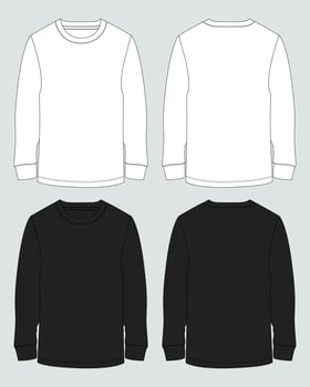 White and black color Long sleeve sweatshirt vector illustration template front and back views