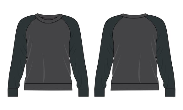 Two tone raglan Long sleeve sweatshirt vector illustration template front and back views isolated on white background