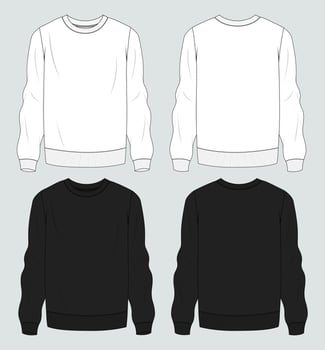 White and black color Long sleeve sweatshirt vector illustration template front and back views