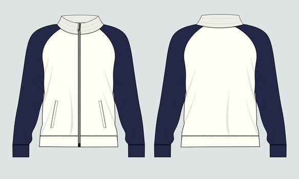 Two tone color Long sleeve jacket technical drawing fashion flat sketch vector illustration template front and back views