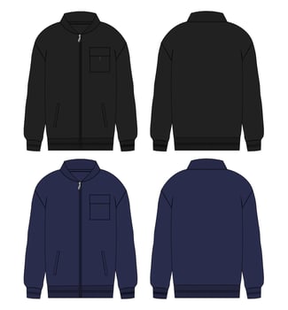 Black and navy color Sweatshirt jacket vector illustration template front and back views