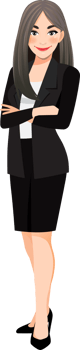 Businesswoman or female character crossed arms pose in black suit cartoon character png