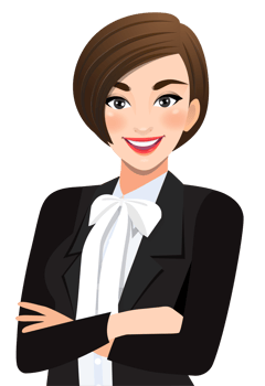 Businesswoman or female character crossed arms pose in black suit half body cartoon character png