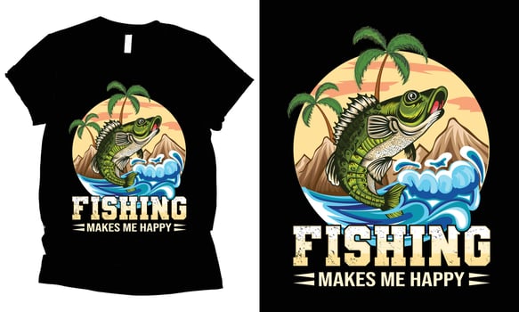 Fishing Makes me Happy t-shirt design. vector
