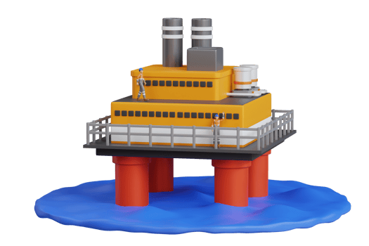 3D Illustration of Drilling Offshore Platform Oil Rig. oil producing offshore platform in the ocean. Offshore oil platform design png
