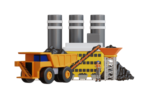 Coal mining industry conveyor and transportation. Dump trucks transporting coal to mining and processing plant. 3D Illustration png