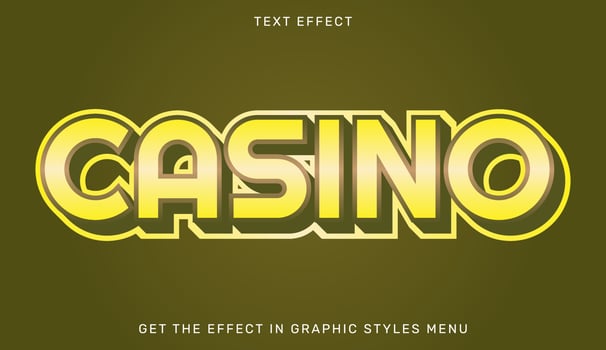 Casino editable text effect in 3d style vector