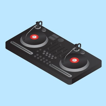 3D DJ sound mixer on blue background. vector