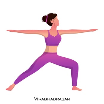 Faceless young woman in virabhadrasana pose. vector