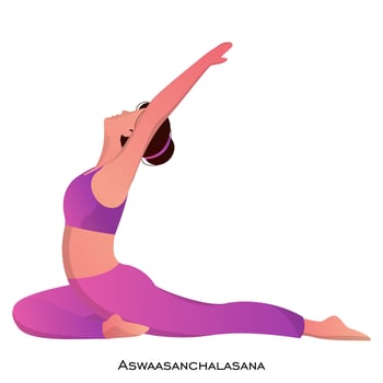 Young woman doing aswaasanchal asana pose. vector