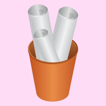 3D Render of Art Paper Rolls in Cup Holder on pink background. vector