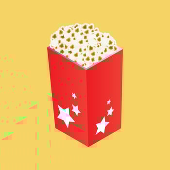 3D popcorn bucket in red color on yellow background. vector