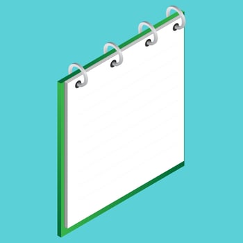 Isometric illustration of notebook on blue background. vector