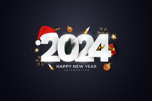 Happy New Year 2024. festive realistic decoration. Celebrate 2024 party on a dark background vector