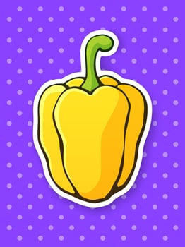 Sticker of yellow bell pepper or paprika with a stem vector