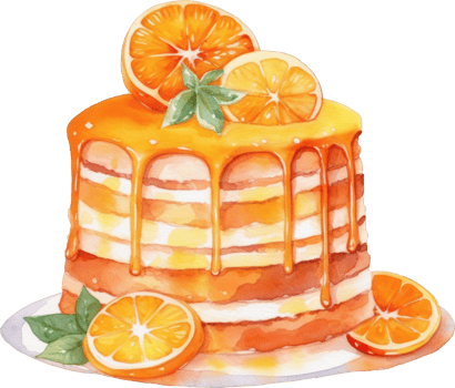 Orange Cake Watercolor Illustration. png