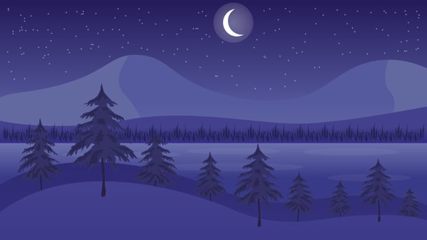 Vector Night Silhouette Beautiful Colorful Scenery Landscape Illustration Fine Art Background