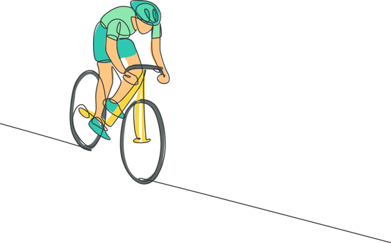 One single line drawing of young energetic man bicycle racer focus to chase after rival illustration. Racing cyclist concept. Modern continuous line draw design for cycling tournament banner png