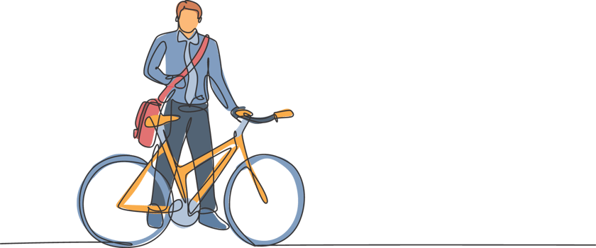 Single continuous line drawing young professional businessman riding bicycle to his company. Bike to work, eco friendly transportation concept. Trendy one line draw design graphic illustration png