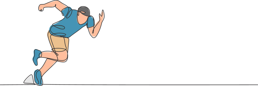 One continuous line drawing of young sporty man runner focus training to run fast. Health activity sport concept. Dynamic single line draw design illustration for running event promotion poster png