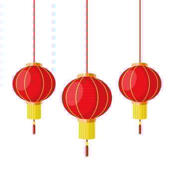 Chinese New Year lanterns, Traditional red paper lanterns, realistic vector illustration, 3d design, cartoon