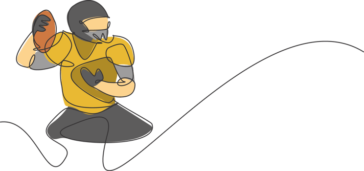 One continuous line drawing of young attractive american football player ready to pass the ball for competition poster. Sport teamwork concept. Dynamic single line draw design illustration png