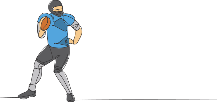 Single continuous line drawing of young agile man american football player stand stance to pass the ball for competition media. Sport exercise concept. Trendy one line draw design illustration png