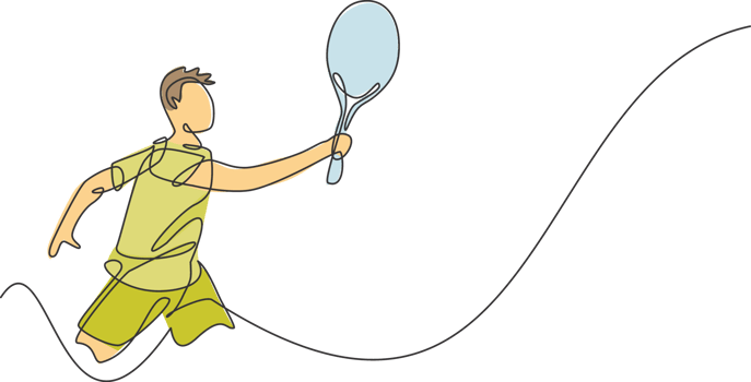Single continuous line drawing young agile tennis player hold opponent's ball hit. Sport exercise concept. Trendy one line draw graphic design illustration for tennis tournament promotion media png