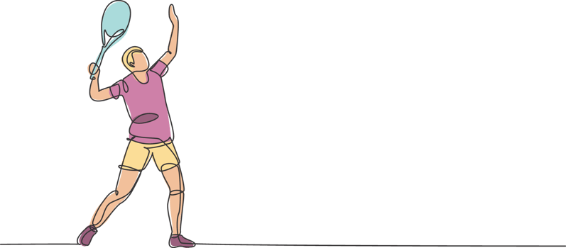 Single continuous line drawing of young agile tennis player prepare to service the ball. Sport exercise concept. Trendy one line draw design illustration for tennis tournament promotion media png