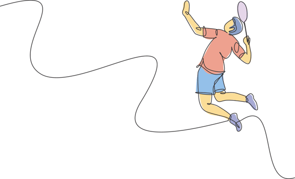 Single continuous line drawing of young agile badminton player jump hit shuttlecock. Sport training concept. Trendy one line draw design illustration for badminton tournament publication media png