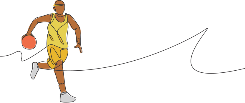 One single line drawing of young energetic basketball player running illustration. Sports competition concept. Modern continuous line draw design for basketball tournament poster and banner png