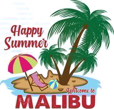 Happy Summer Welcome to Malubu Beach T-shirt Design vector