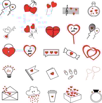 A set of love doodles with a red touch vector