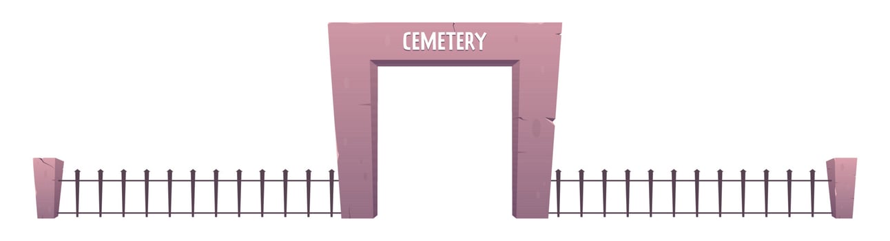 Cemetery fence and entrance to the cemetery in cartoon style. Vector illustration isolated on white