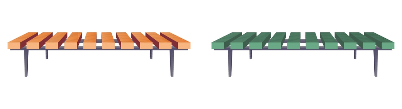 Park bench collection in cartoon style vector illustration isolated on white