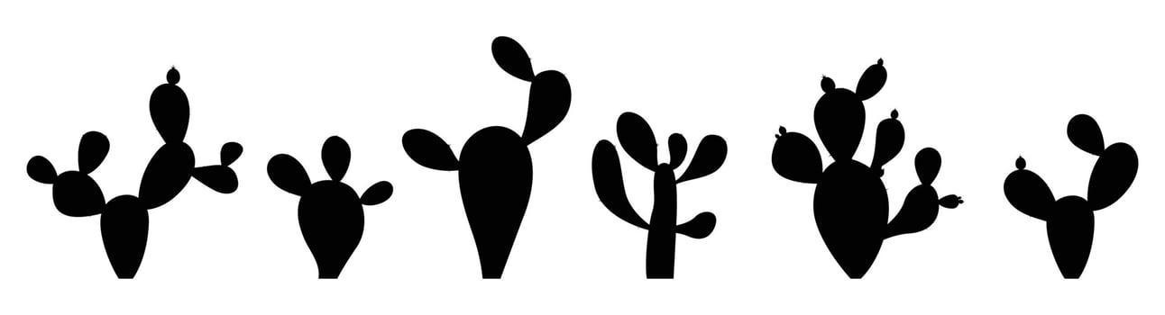 Silhouette cartoon desert cactus plants isolated on white vector