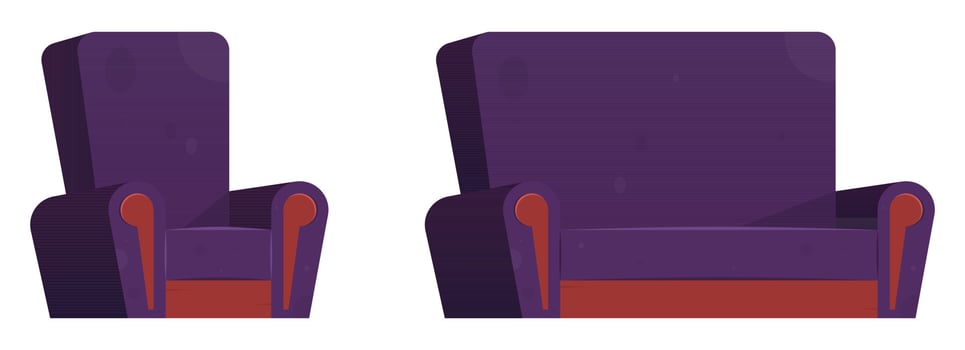 Cartoon armchair and sofa vector illustration isolated on white