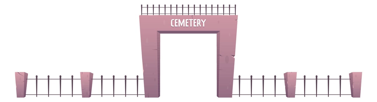 Cemetery fence and entrance to the cemetery in cartoon style. Vector illustration isolated on white