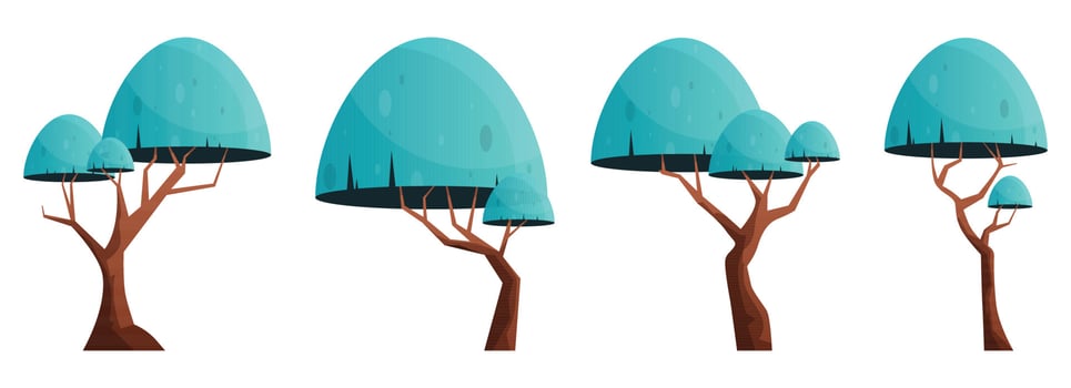 Colorful cartoon tree collection isolated on white. Forest trees vector illustration