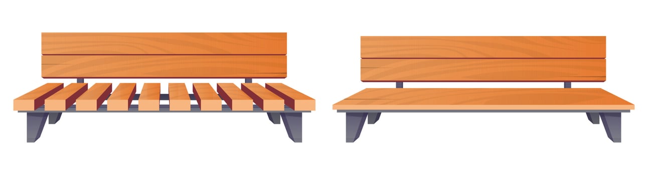 Park bench collection in cartoon style vector illustration isolated on white